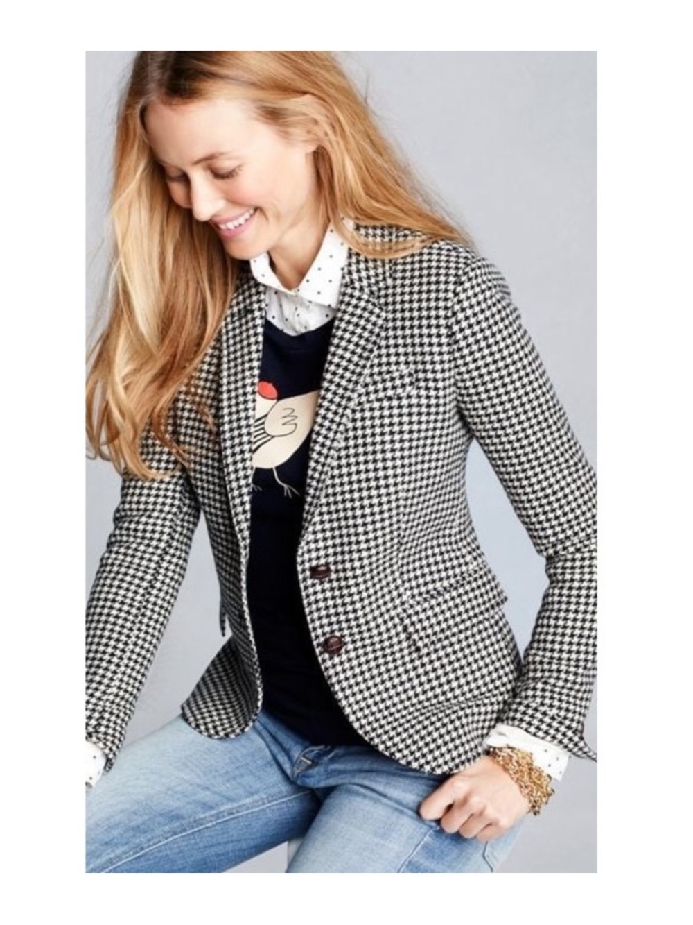 J. Crew Houndstooth Schoolboy Blazer with Elbow Patches size 2